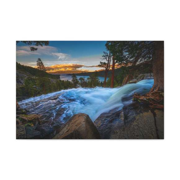 Lake Tahoe Sunset Rushing Water Modern Multicolor Scenic Nature Photography Canv
